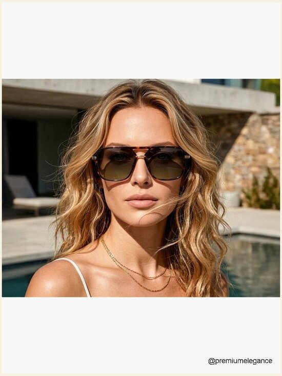 Retro Square Aviator Sunglasses Polarized Double Bridge Classic Shades main image 5